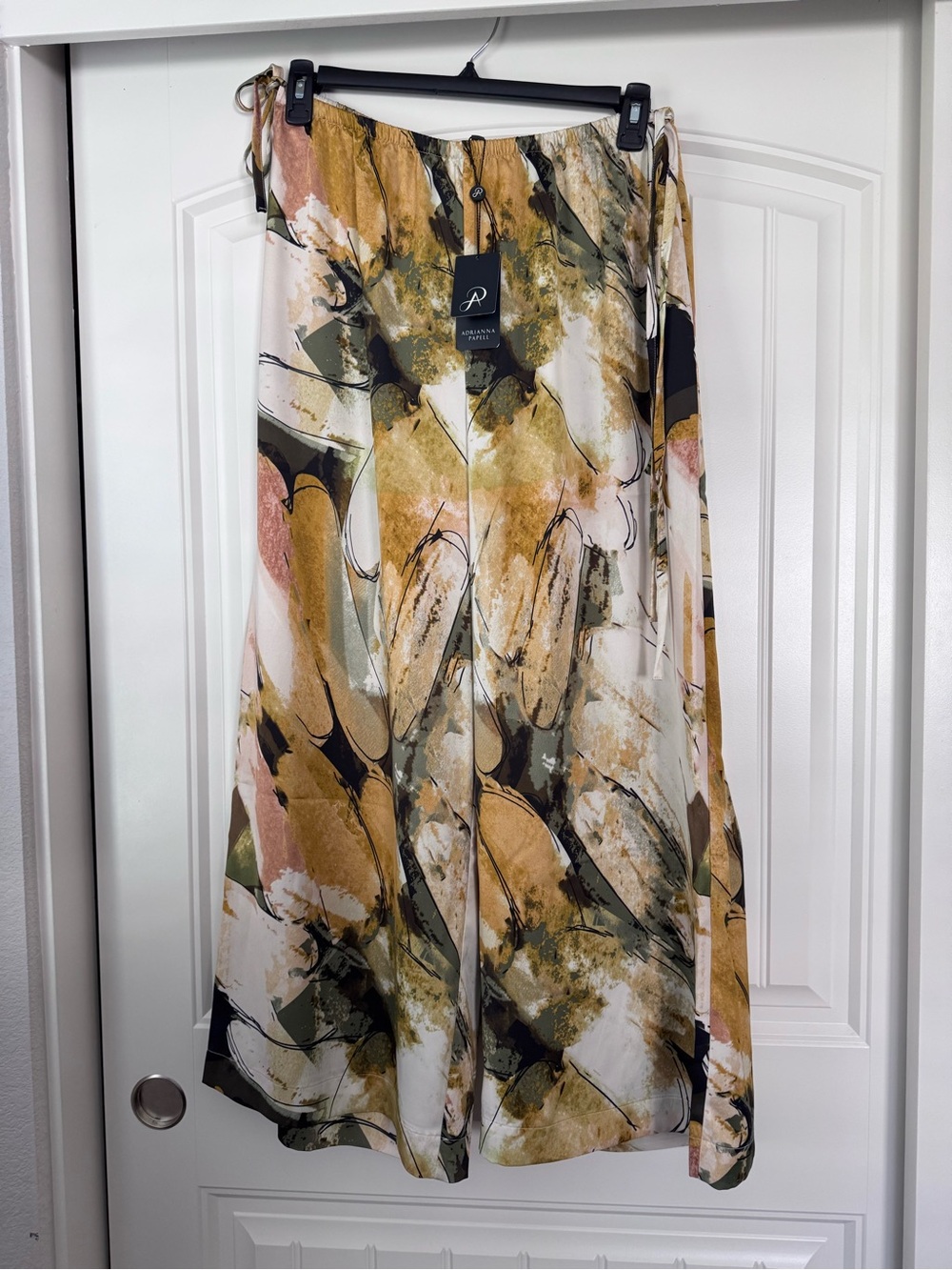 Adrianna Papell Abstract Watercolor Maxi Skirt - Mustard, Olive, Black, Cream